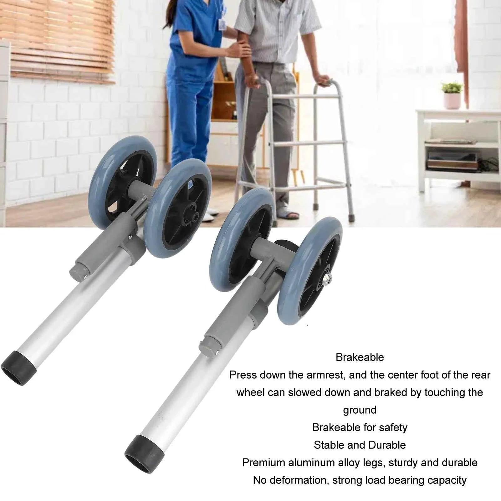 1 pair Walker Wheels Walker Wheels Adjustable Height Replacement Walker Feet Caster with Brake Wheel for Seniors Disabled People