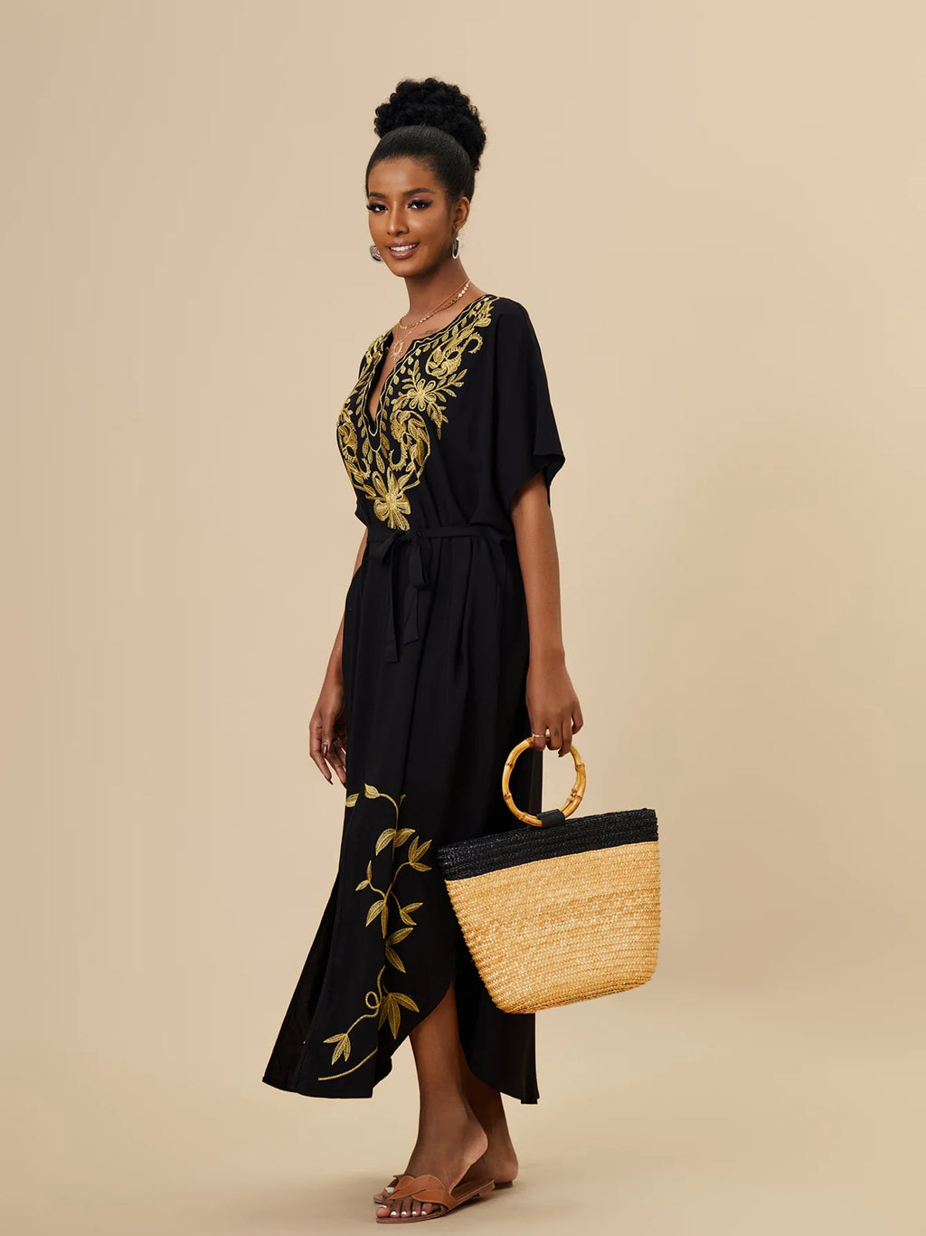 Embroidered Bathing Suit Kaftan Dresses Summer Outfit for Women Swimsuit Cover Ups Beach Caftan Maxi Dress