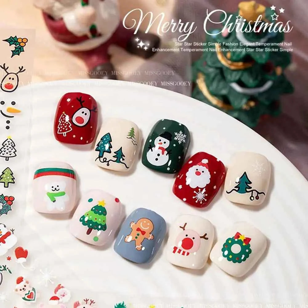 Festive Nail Art Stickers – 30pcs Glitter Christmas Designs with Snowmen, Elks, Santa, and Candy Canes for Winter Manicure