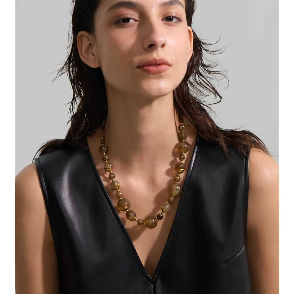 Yhpup New Arrivals Simulated Pearls Resin Acrylic Round Beads Chain Handmade Necklace Stainless Steel Trendy Jewelry Waterproof The jack market .AU The jack market .AU $ 54 200001034:2604813136#YH6980A Amber
