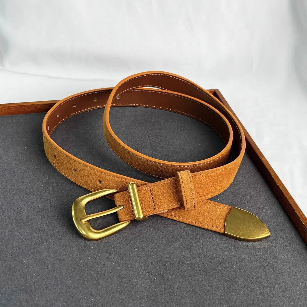 Women's Fashion Faux Suede Genuine Leather Corset Female Cummerbund Coat Waistband Dress Decration Narrow Belt J553