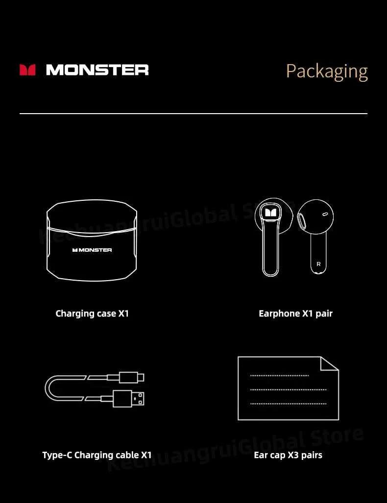Monster GT06 Wireless Bluetooth 5.1 Headphones TWS Gaming Earbuds Noise Reduction Sports Earphones With Mic Long standby 450mAh The jack market .AU The jack market .AU Accessories Electronics $ 72 14:10#Black