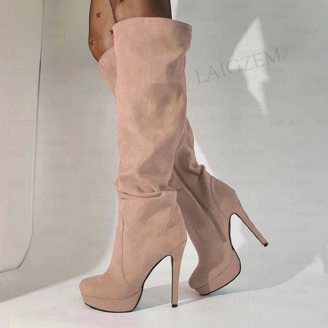 LAIGZEM Women Over Knee High Boots Faux Suede Zip Pleated Thin High Heels Boots Handmade Ladies Shoes Woman Big Size 41 43 45 52 The jack market .AU The jack market .AU Step Up Your Style: Trendy Shoes for Every Occasion! $ 152 14:771#LGZ4823 Red;200000124:698