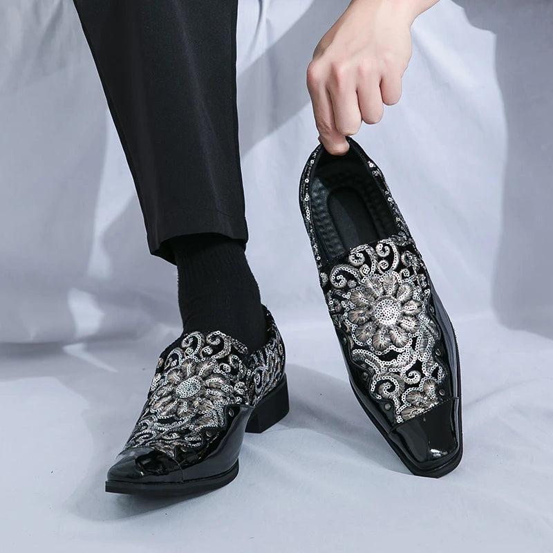 Man Embroidery Loafers Luxury Wedding Party Patent Leather Shoes for Men Designer Comfortable Breathable Formal Dress Plus Size