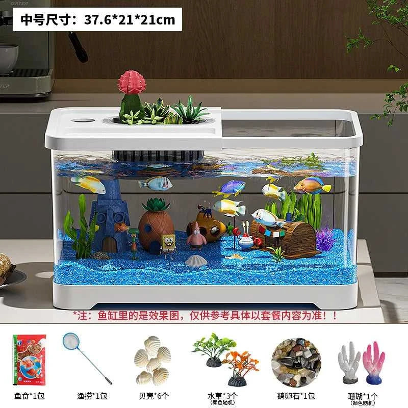 Fish tank household aquarium living room desktop ecological circulation tank filter oxygenation integrated tank with cover The jack market .AU The jack market .AU Fishing Gear $ 54 14:200006152#Large 3