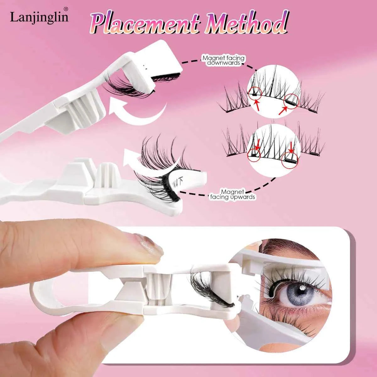 Lanjinglin Magnetic Eyelashes with Tweezer – Effortless Glam, No Glue, Soft & Natural Look, 2 Pairs