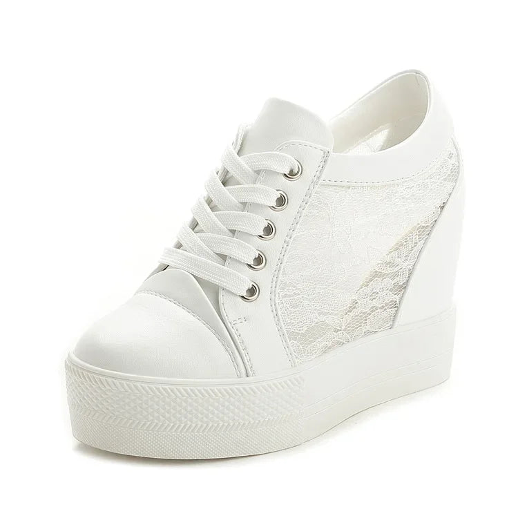 High Top Women's Casual Shoes Leather Casual Sneaker Hidden Increased Ladies Ankle Boots New Plush Woman Platform Boots Botines