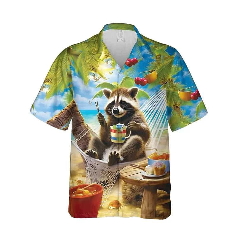 Funny Animal Raccoon 3D Print Beach Shirts For Men Procyon Lotor Lover Short Sleeve Bear Lapel Blouse Hawaiian Boy Button Tops The jack market .AU The jack market .AU Men Fashion $ 30 14:193#CS2024AT1802;5:100014064