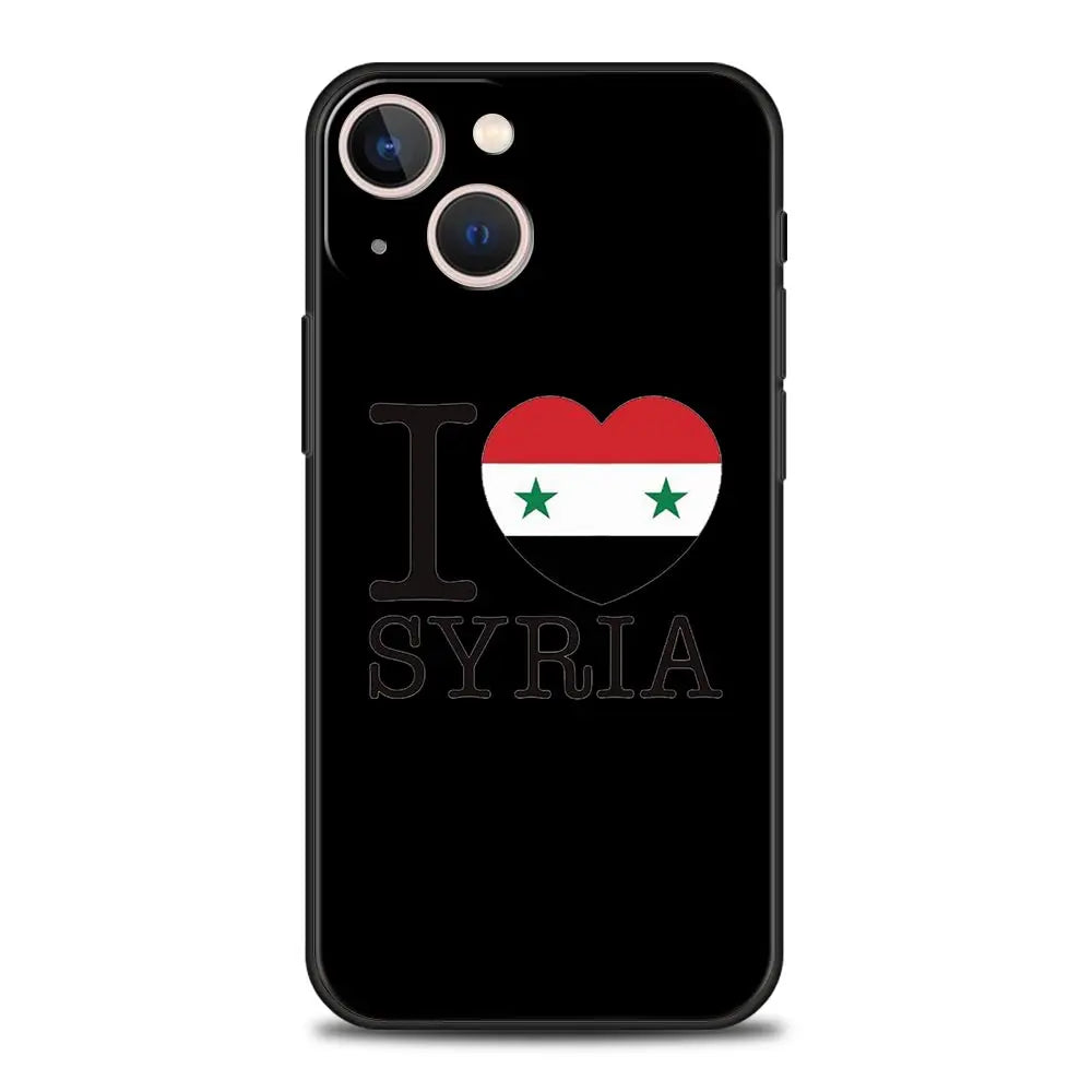 Phone Case For iPhone 16 15 14 13 12 11 Pro Max XS X XR SE 7 8 Plus Soft Silicone Black Cover Funda Luxury Syria flag