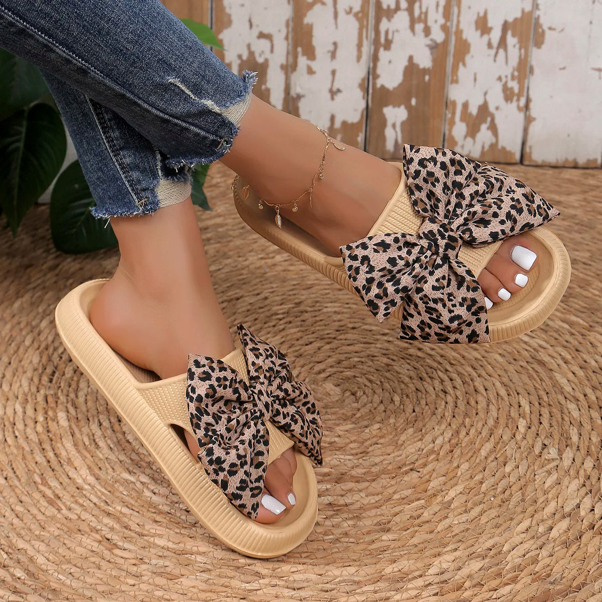 Sexy Leopard Bow Women's Slippers Beach Party Casual Fashion Beach Party Outdoor Summer Daily Walk Comfort Versatile Slippers