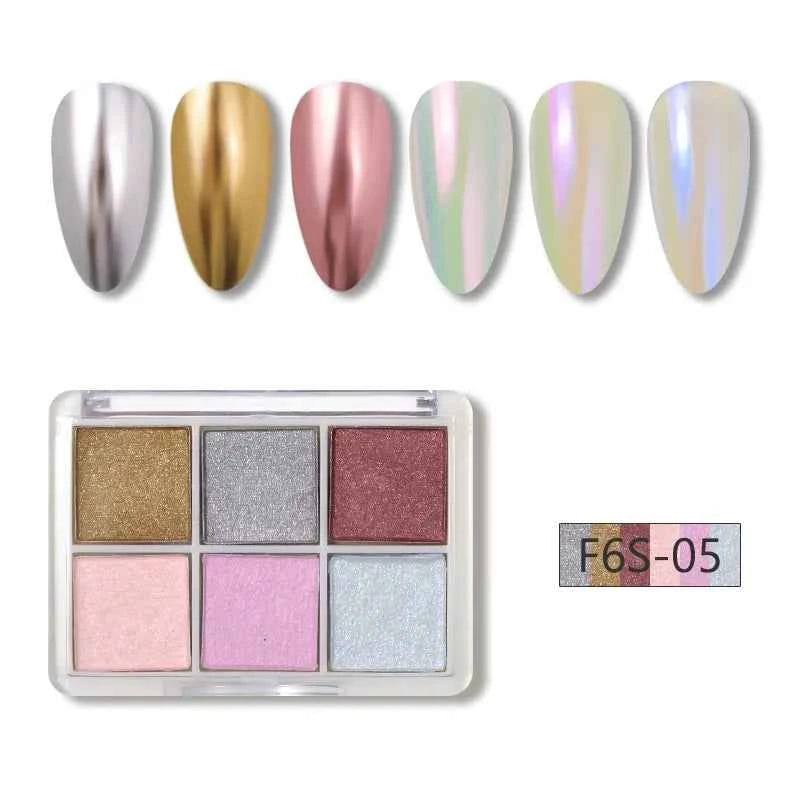 Gold & Silver Mirror Powder - 6 Vibrant Metallic Nail Art Glitters for Stunning Manicures