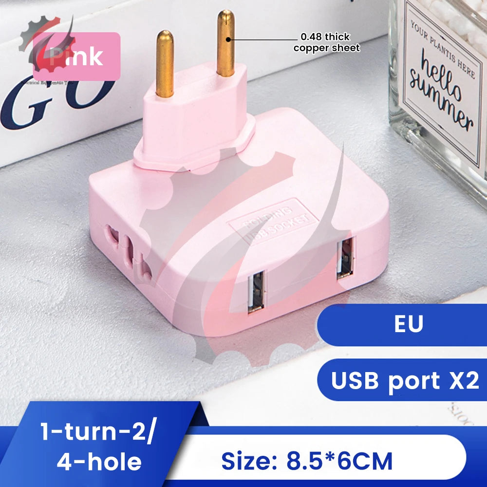 EU Universal Plug Dual USB Interface 3 In 1 Foldable Rotate Plug Hidden Socket USB 2A/5V 2500W Fast Charger Portable Travel Set