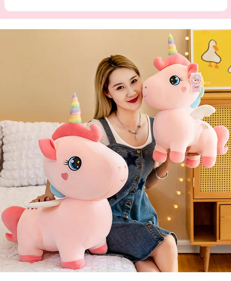 Cute Pink Unicorn with Wings Plush Toy Doll Soft Stuffed Kawaii Animals Princess Cartoon Pillow Cushion Birthday Gift for Girl