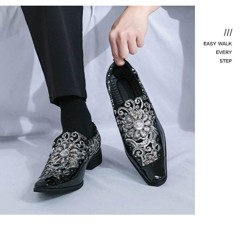 Man Embroidery Loafers Luxury Wedding Party Patent Leather Shoes for Men Designer Comfortable Breathable Formal Dress Plus Size