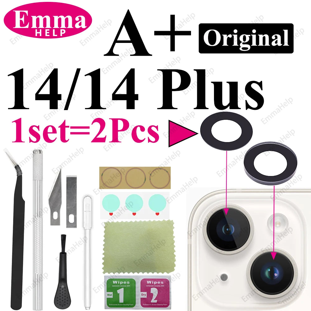 Sapphire Camera Lens Glass for iPhone 15/14/13/12/11 Pro Max Plus Mini - Complete Repair Kit with Adhesive