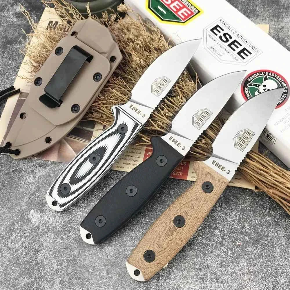 ESEE-3 Hunting Fixed Blade Knife with Sheath 9Cr18Mov Blade G10 Handle Portable Survival Outdoor Knife Cutting Tactical Knife