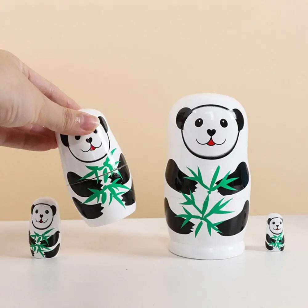 Rabbit 5Pcs/Set Animal Matryoshka Doll Wood Smooth Wooden Stacking Dolls Line Dog Panda Girls Russian Doll Christmas
