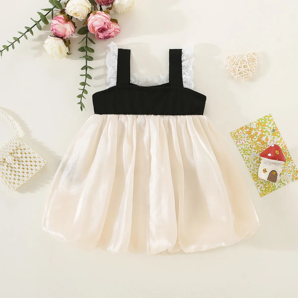 Glimmer & Grace Baby Girl Summer Dress - Enchanting Mesh Bow & Lace for Wedding & Flower Girl Celebrations