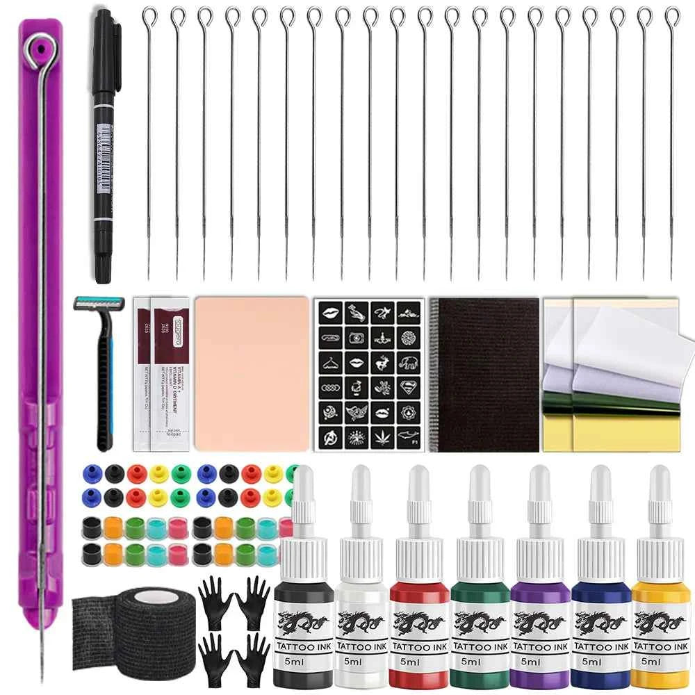 3D Hand Poke Tattoo Kit - Complete DIY Body Art Set with Needles, Ink Cups, Pigments & Bandages for Beginners