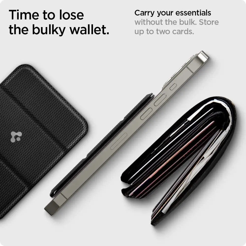 Spigen Magnetic Wallet Card Holder for MagSafe with Kickstand - Sleek Black Design