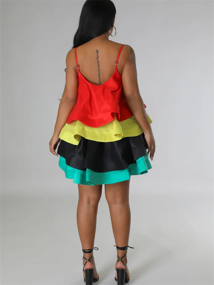 Women's Ruffle Satin Mini Dress – Sleeveless Square Neck Party Dress