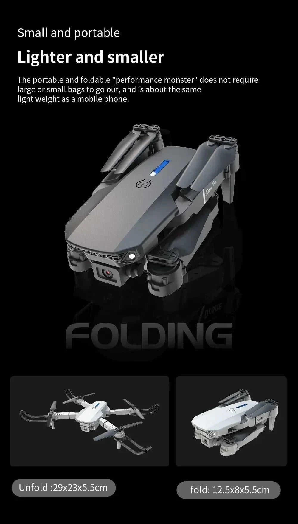 Foldable E88 Mini Drone with 4K HD Camera WiFi FPV Function RC Quadcopter Aircraft Toy Ideal Gift for Both Kids and Adults The jack market .AU The jack market .AU Drones $ 71 14:691#Gray-Dual-4K-Bag