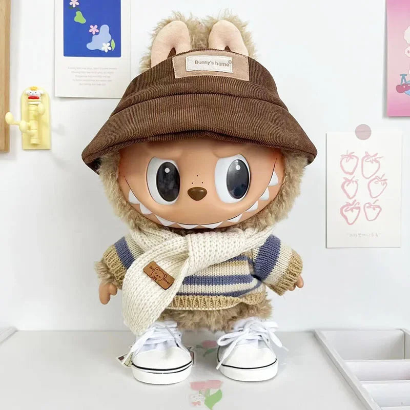 For 38Cm Labubu outfit vinyl plush doll clothes for Korea Kpop Exo Labubu doll clothes striped animal shirt set