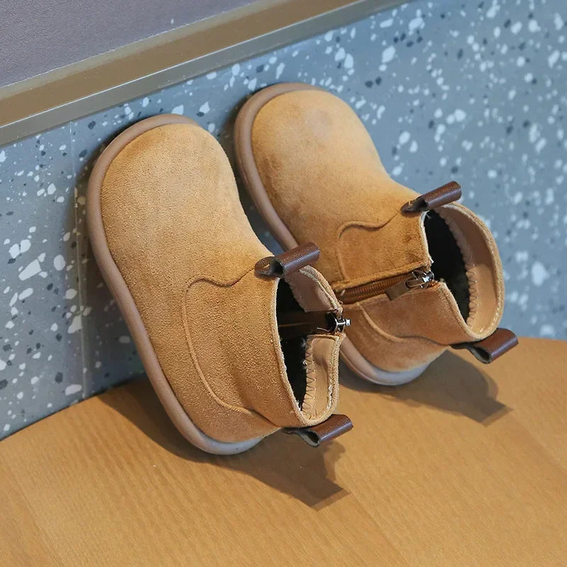 Retro Nubuck Vamp Boots for Kids Girls England Style Winter Shoe for Boys Size Trendy Zipper Suede Children Boots Comfort I08041
