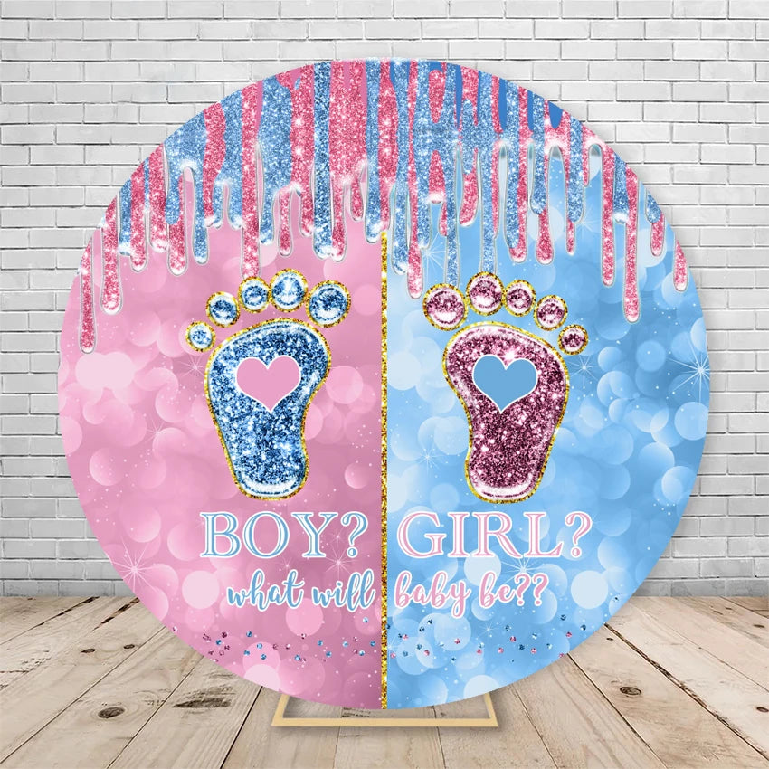 Gender Reveal Backdrop Round Cover Watercolor Cloud Bear Party Decor He or She Oh Baby Shower Photography Background Elasticity