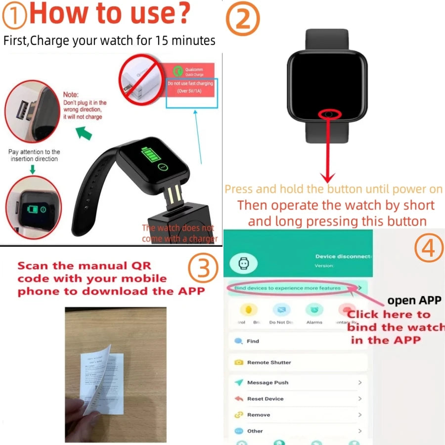 Smartwatch Men Women Wristwatches Smart Watch Message Fitness Monitor Bracelet Birthday Gift Electronic Clock For Android IOS - Jack market 1988Jack Market 1988