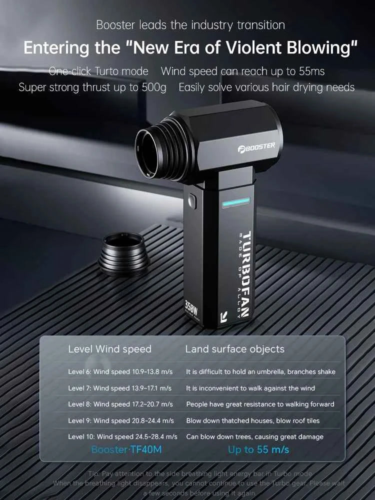 Booster TF40 Turbo Fan - Handheld High-Speed Blower for Dust & Water Removal, Perfect for Cars & Snow Cleanup