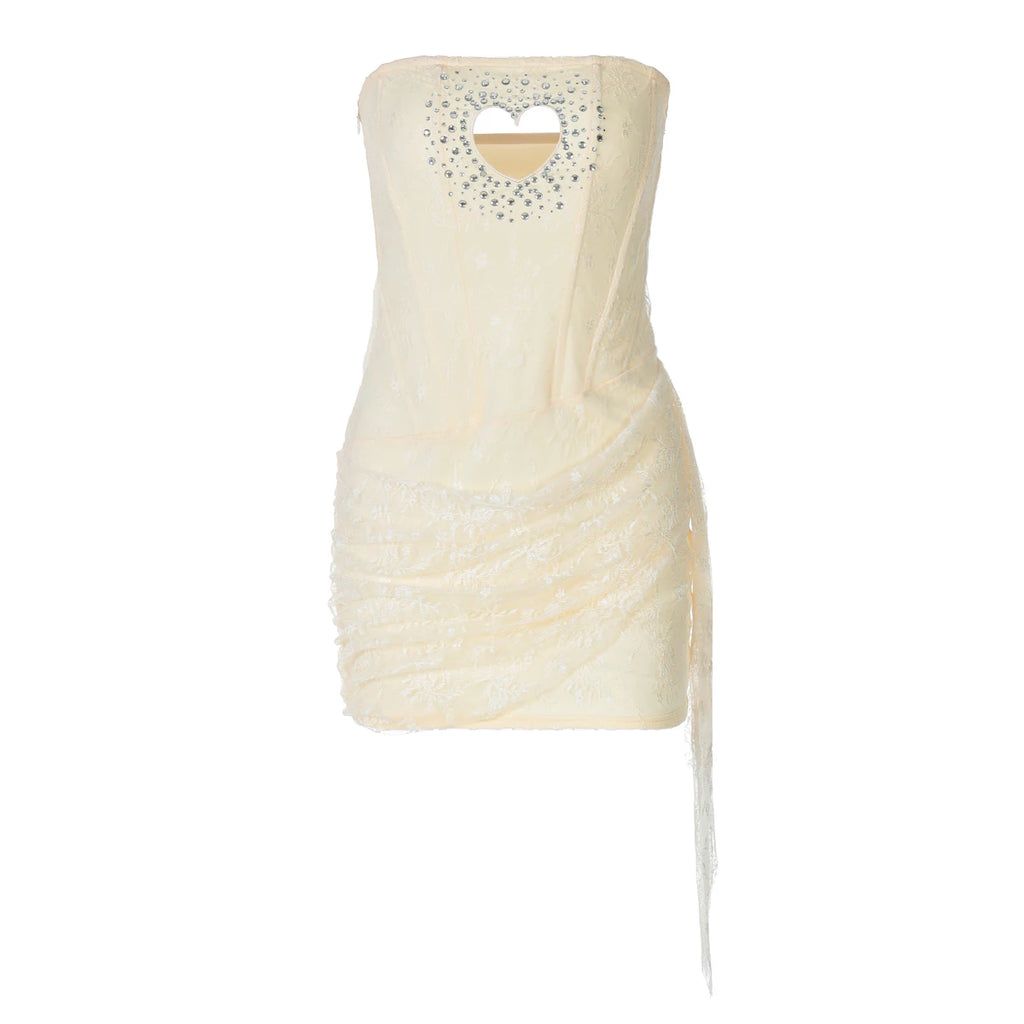 Hugcitar Heart-Shaped Cutout Mini Dress - Sexy Sequined Mesh with Zipper for Summer Festivals & Birthdays
