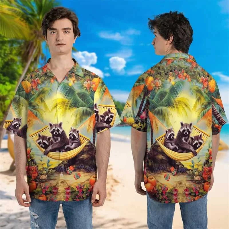 Funny Animal Raccoon 3D Print Beach Shirts For Men Procyon Lotor Lover Short Sleeve Bear Lapel Blouse Hawaiian Boy Button Tops The jack market .AU The jack market .AU Men Fashion $ 30 14:193#CS2024AT1802;5:100014064