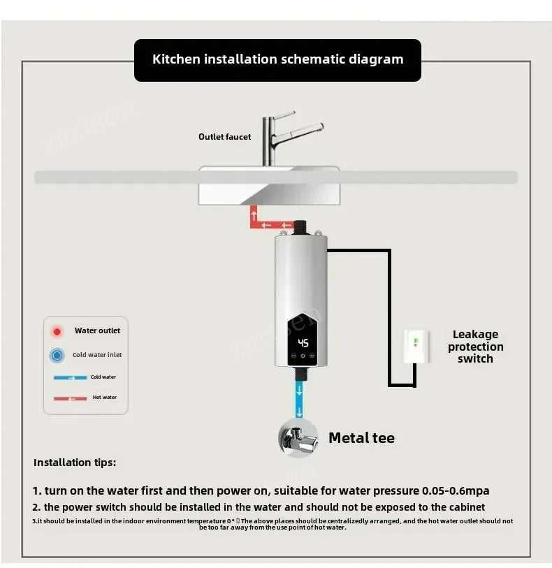 Instant Water Heater 220V 3000W-5500W Portable Electric Heaters for Bathroom Hot Water Shower and Home Kitchen Heating