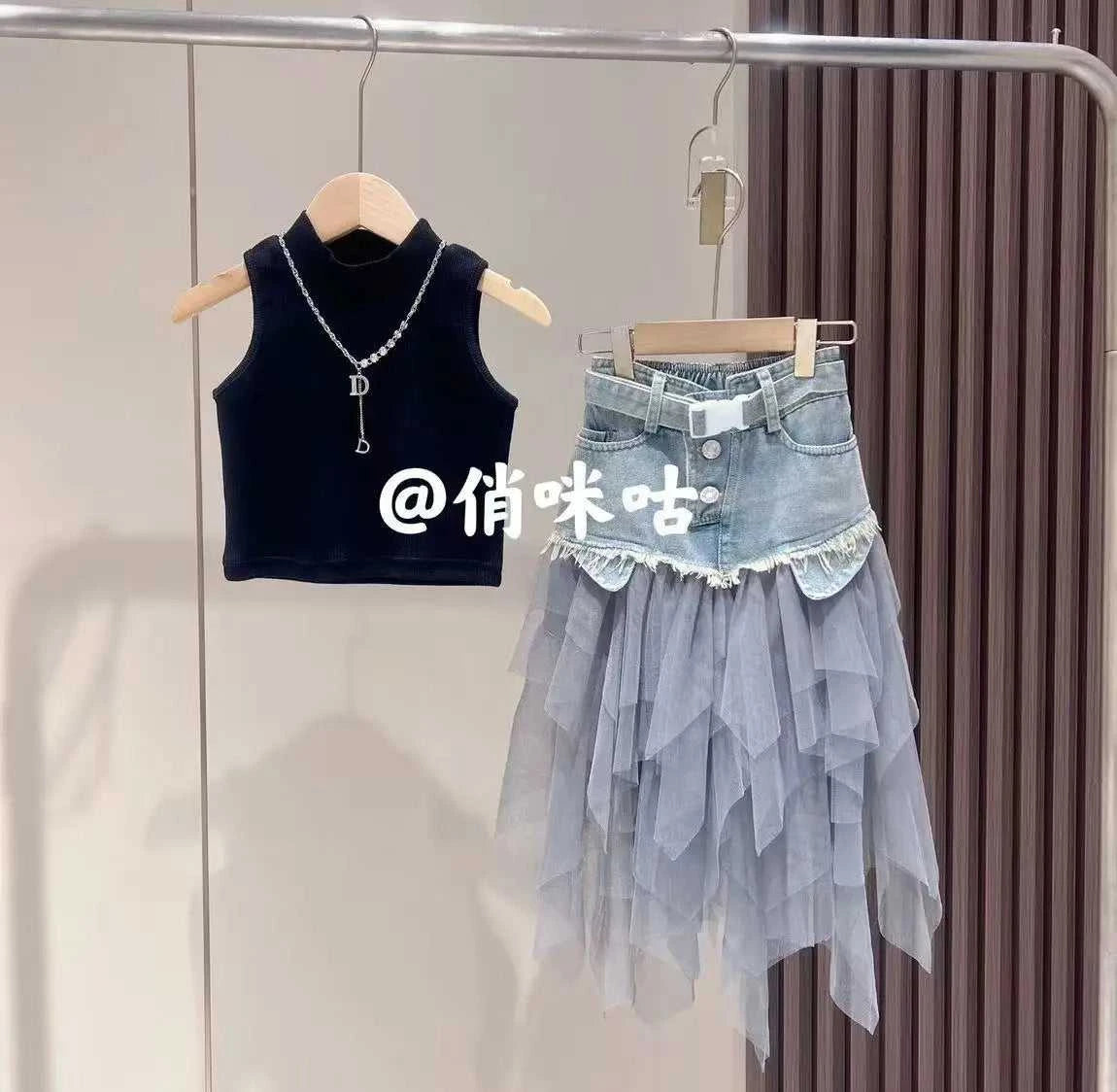 Girls' Summer New Set 2026 Korean Version Baby Girl Tank Top Mesh Splicing Cowboy Skirt Set Kids Summer Set The jack market .AU The jack market .AU Mum & Kids: Essential Products for Every Family $ 62 14:29#WHITE;200000463:200004189#110CM 4Years;200007763:201336100