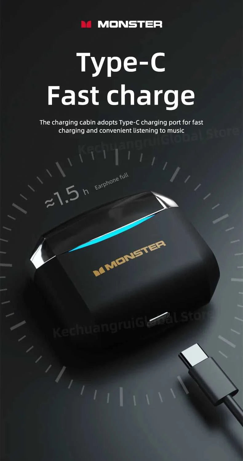Monster GT06 Wireless Bluetooth 5.1 Headphones TWS Gaming Earbuds Noise Reduction Sports Earphones With Mic Long standby 450mAh The jack market .AU The jack market .AU Accessories Electronics $ 72 14:10#Black