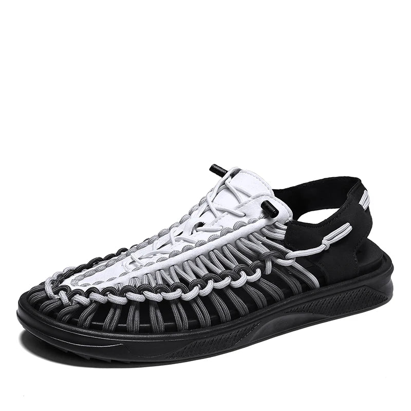 2023 Summer Men's  Sandals Lace Up Hand Woven Sandals Thick Soled Soft Non Slip Casual Shoes High Quality Couple Beach Shoes