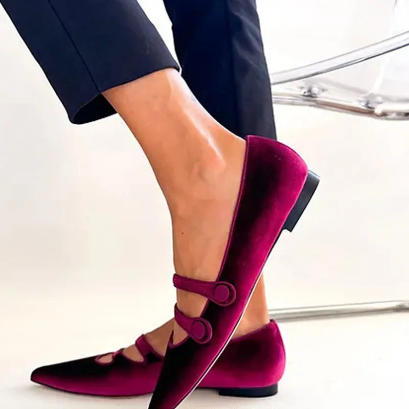 Wine Red Women Pointed Toe Flat Shoes Shallow Elegant Mary Jane Shoes Soft Low Ballerinas Shoes