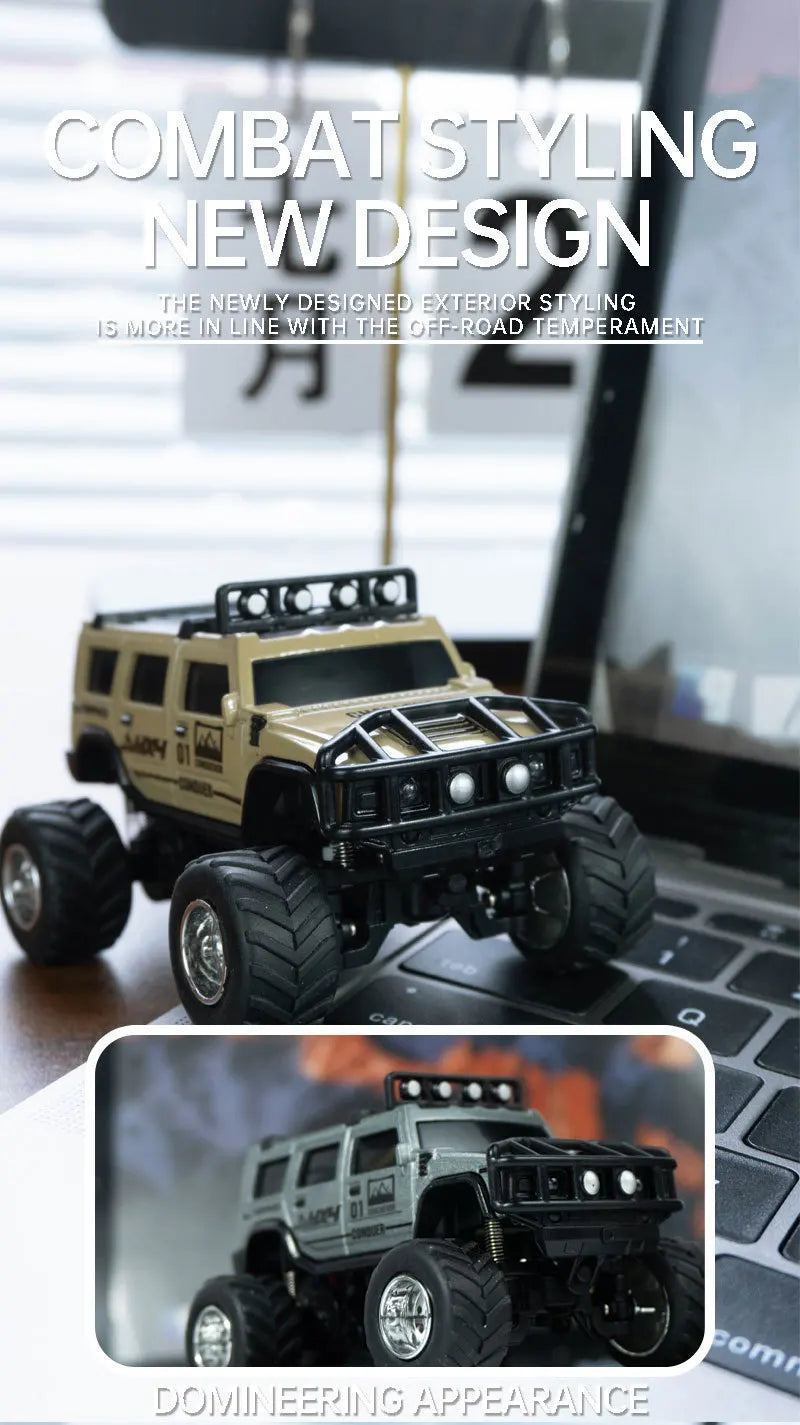 1/64 RC Car Mini HG4-221 Off-Road Vehicle Simulation Hummer 2.4G Remote Control Climbing Car with APP Lights Control Gifts Toys