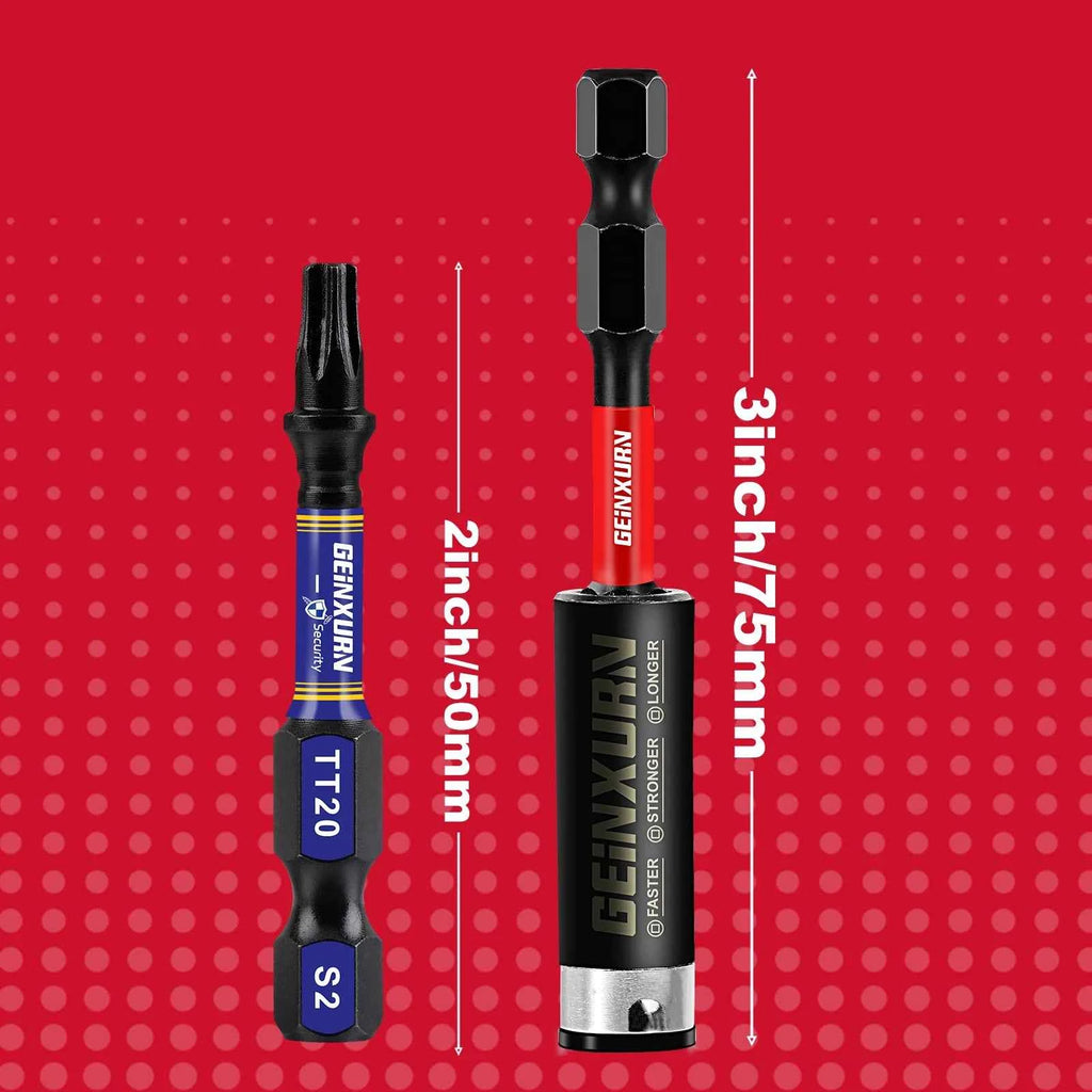 Geinxurn Magnetic Power Bit Set - 2" Impact Tough S2 Alloy Steel Torx Bits for Ultimate Security and Precision