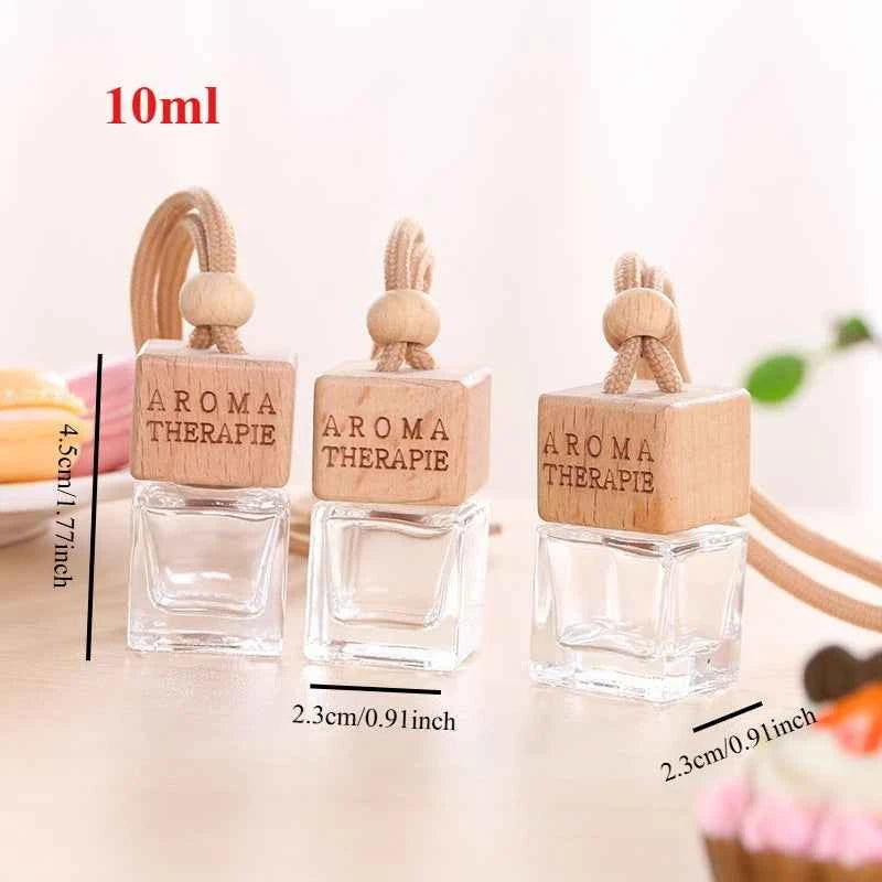 10pcs 10ml Empty Glass Essential Oil Diffuser Bottle with Lid for Car Air Freshener Vent Clip Portable Perfume Fragrance Bottle