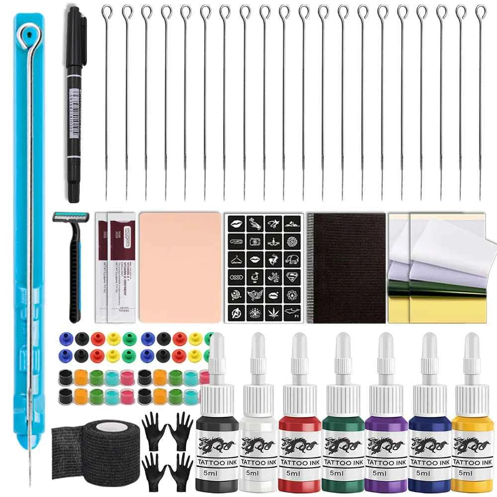 3D Hand Poke Tattoo Kit - Complete DIY Body Art Set with Needles, Ink Cups, Pigments & Bandages for Beginners