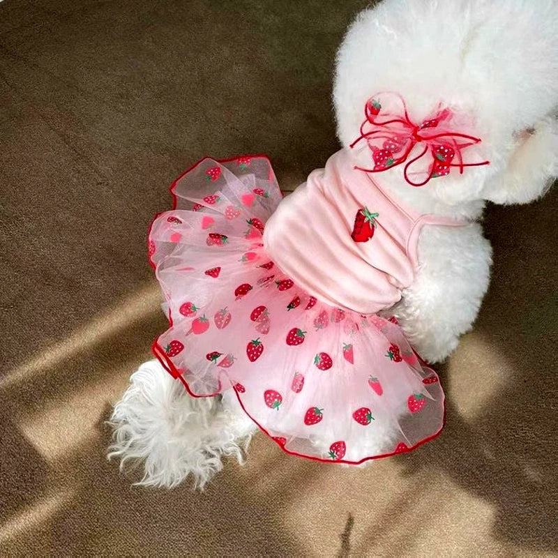 Pawfect Paws Summer Plaid Suspender Skirt Dress - Chic Pink Bow for Small Breeds like Chihuahua & Yorkie