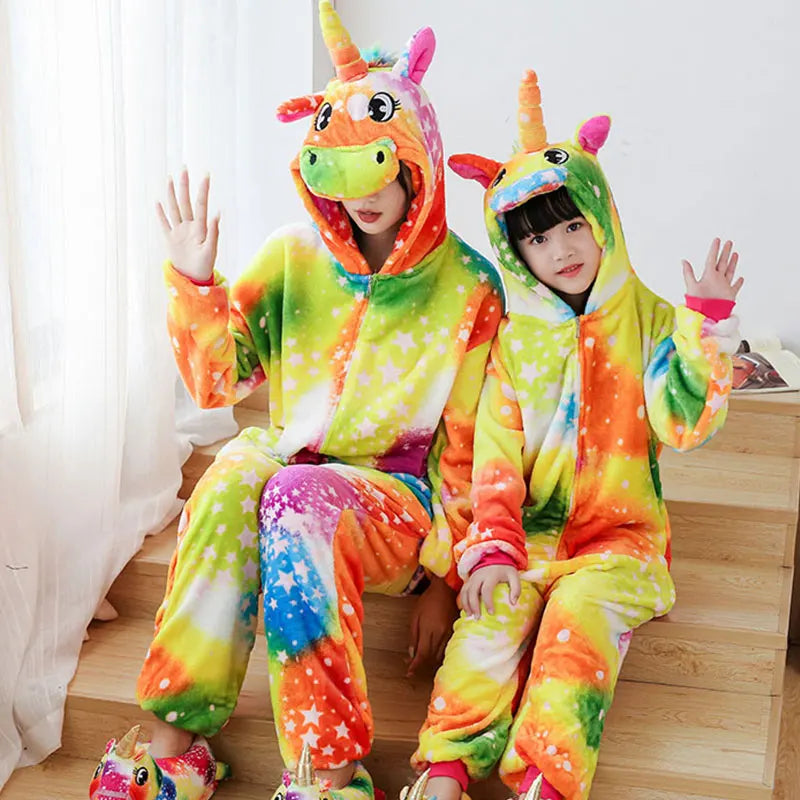 Boy Girl Kigurumi Pajama Sets Panda Unicorn Pajamas For Women Pijimas Cat Onesie Adult Animal Sleepwear Winter Warm Pyjamas Kids