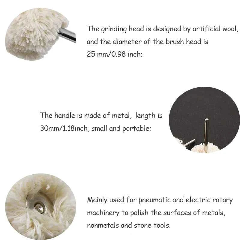 Wool Buffing Wheel Set – 10/20/30pcs 3mm Shank for Smooth Polishing on Stone, Metal & Nonmetal Surfaces