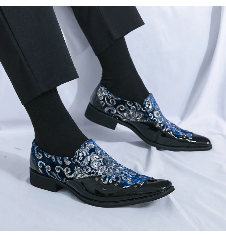 Man Embroidery Loafers Luxury Wedding Party Patent Leather Shoes for Men Designer Comfortable Breathable Formal Dress Plus Size