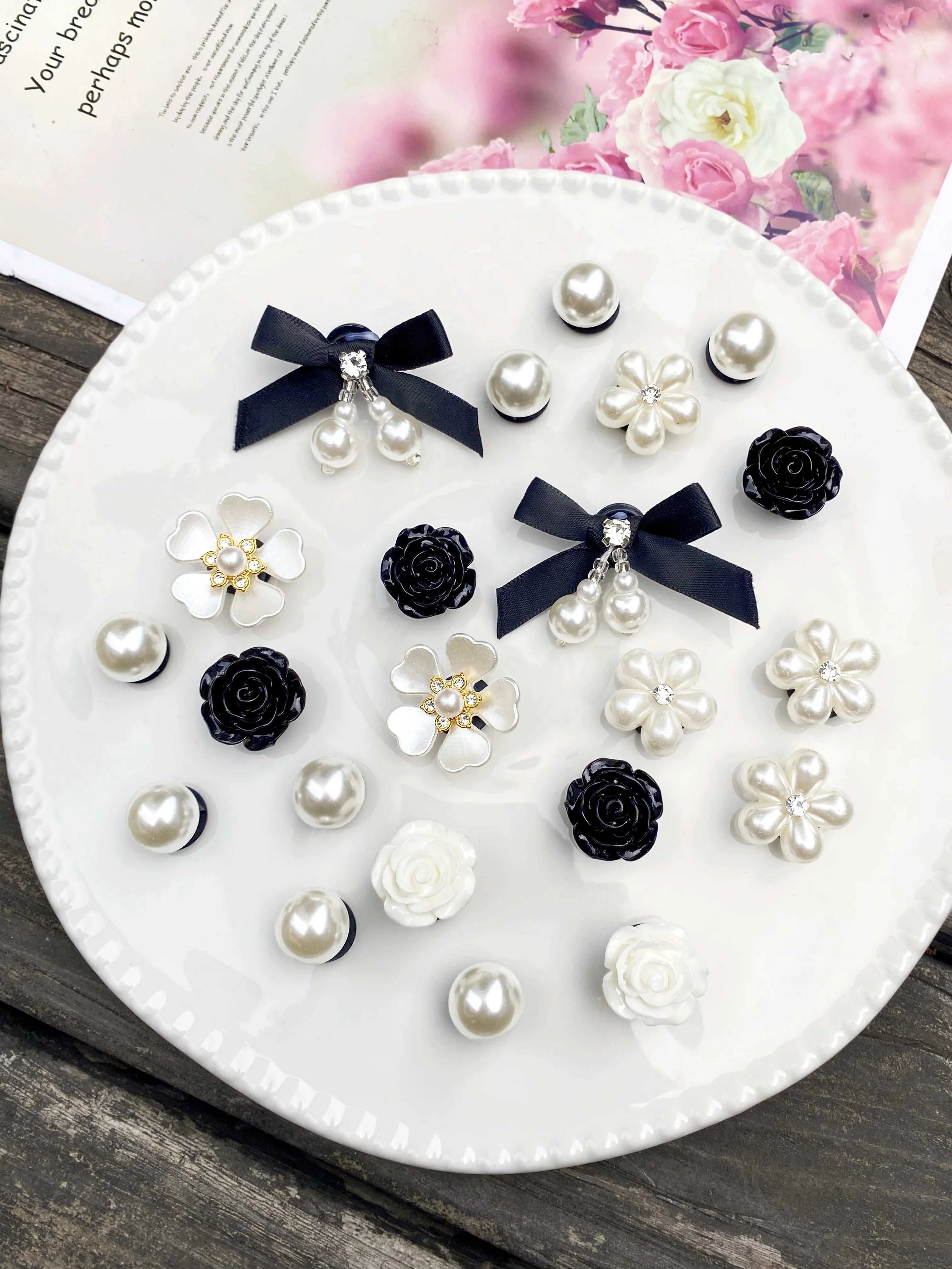 22 pieces of black ABS pearl bow, black rose, white diamond flower, rose, ABS pearl shoe buckle DIY decoration, multi-functional The jack market .AU The jack market .AU Step Up Your Style: Trendy Shoes for Every Occasion! $ 50 14:193#ABSheizzhdjie-22