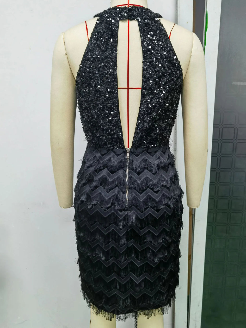 Glamour Muse Sequin Mini Dress - Backless, Shiny Tassel Bodycon for Summer Parties & Prom