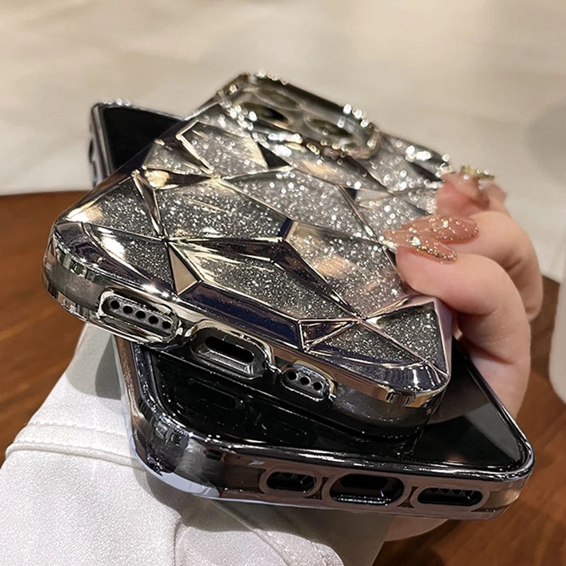 Ins Glitter Cube Diamond Case for iPhone 11-15 Pro Max & Plus - Soft Bling Cover for Ultimate Luxury & Protection
