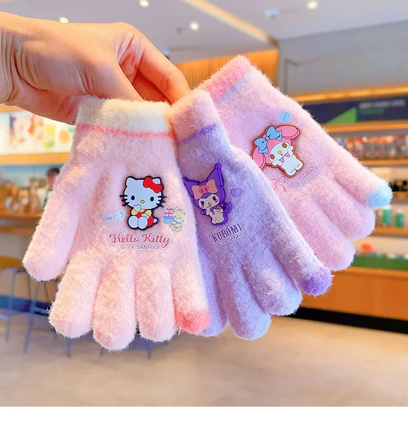Sanrio Gloves Kawaii My Melody Kuromi Cold-Proof Winter Finger Gloves  Warm Children Toddler Christmas Gifts